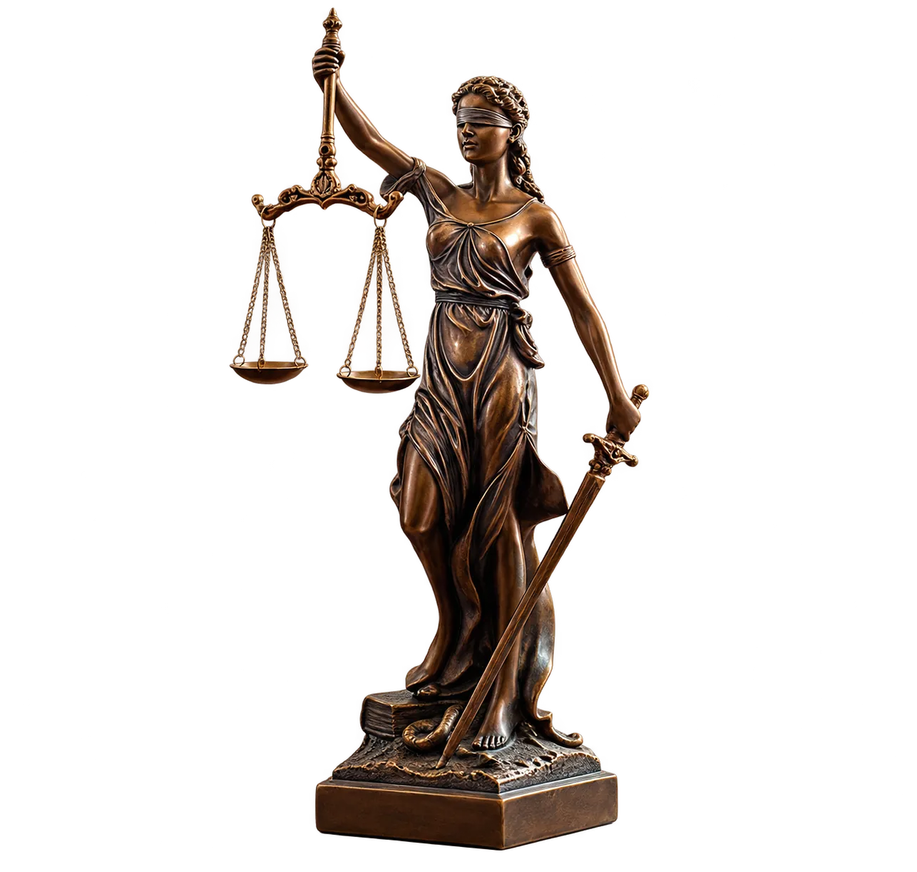 Estátua de bronze da Justiça, com balança e espada